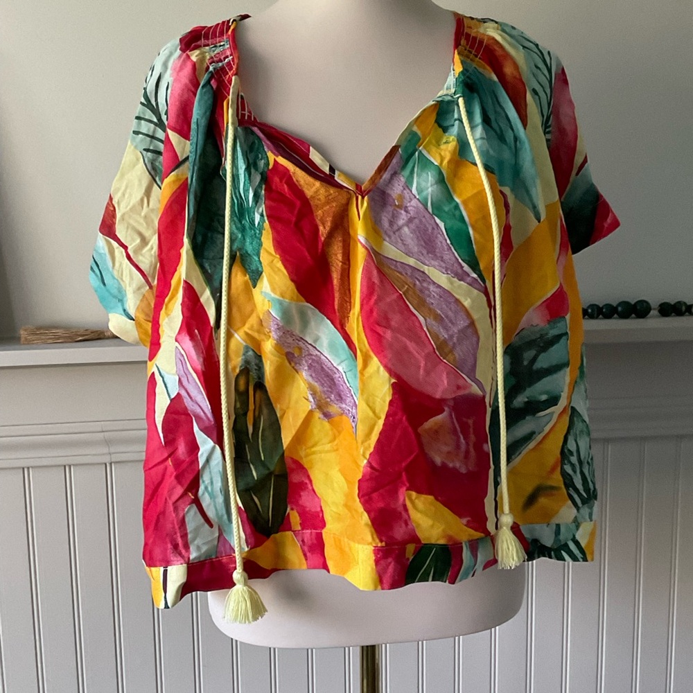 Marc New York Tropical Blouse XL Oversized Boxy Cotton Semi Sheer Beachy Top NWT